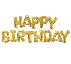 "Happy Birthday" Gold Shaped Phrase Balloon
